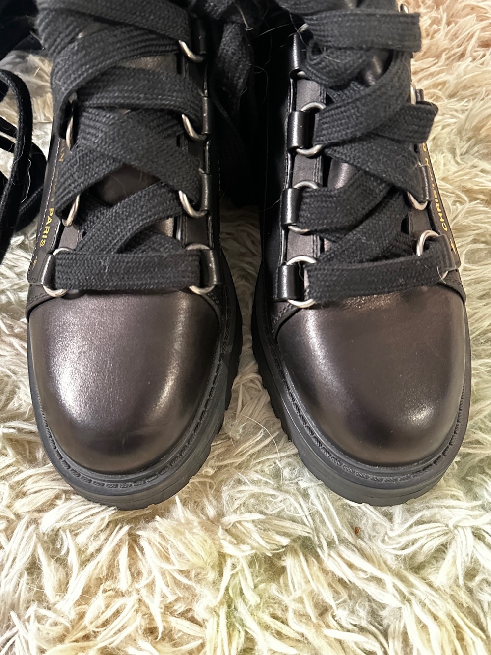New Dior Over The Knee Lug Sole Black Leather Combat Boots Size 38 - Picture 5 of 8